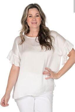 Tutu & Lili Marie Blouse Sz XS Oversized NEW White Satin Ruffle Sleeves USA Made